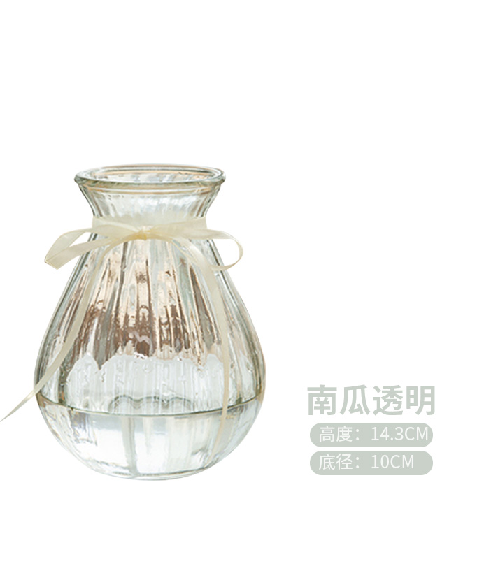 玻璃花瓶-南瓜系列四选一 创意玻璃花瓶透明摆件客厅插花富贵竹水养家用北欧干花百合鲜花瓶 酒红